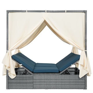 Adjustable Outdoor Sun Lounger with Canopy, Multi-Position Recliner & Removable Cushion, 3 Colors Patio Pool Garden Chaise Lounge Chair