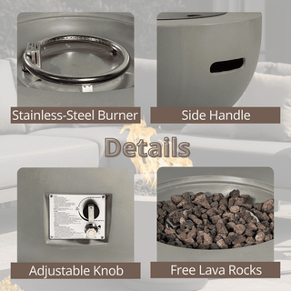 Outdoor Round Propane Fire Pit Table 28-inch,40,000 BTU Fire Pit Bowl,Light Concrete Propane Fire Pit with Free Lava Rocks,Rain Cover and Burner Lid,for Outside Patio,Garden,Deck,Light Gray