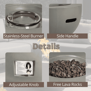 Outdoor Round Propane Fire Pit Table 28-inch,40,000 BTU Fire Pit Bowl,Light Concrete Propane Fire Pit with Free Lava Rocks,Rain Cover and Burner Lid,for Outside Patio,Garden,Deck,Light Gray