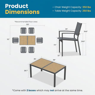 7-Piece 6-Seat Outdoor Patio Dining Set with Aluminum Table & Textilene Chairs