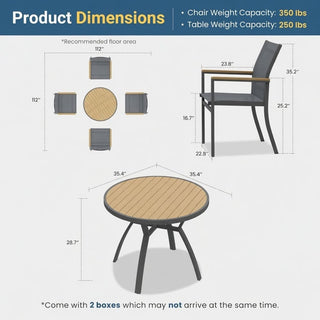 5-Piece Gray Patio Dining Set with Aluminum Table & Textilene Chairs, 4-Seat All-Weather Outdoor Furniture