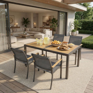 5-Piece Gray Patio Dining Set with HDPS Table, Aluminum Frame & Textilene Chairs, 4-Seat All-Weather Outdoor Furniture