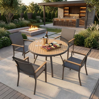 5-Piece Gray Patio Dining Set with Aluminum Table & Textilene Chairs, 4-Seat All-Weather Outdoor Furniture