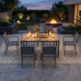 7-Piece 6-Seat Outdoor Patio Dining Set with Aluminum Table & Textilene Chairs