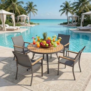 5-Piece Gray Patio Dining Set with Aluminum Table & Textilene Chairs, 4-Seat All-Weather Outdoor Furniture