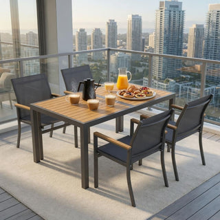 5-Piece Gray Patio Dining Set with HDPS Table, Aluminum Frame & Textilene Chairs, 4-Seat All-Weather Outdoor Furniture