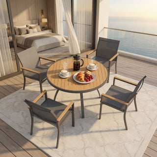 5-Piece Gray Patio Dining Set with Aluminum Table & Textilene Chairs, 4-Seat All-Weather Outdoor Furniture