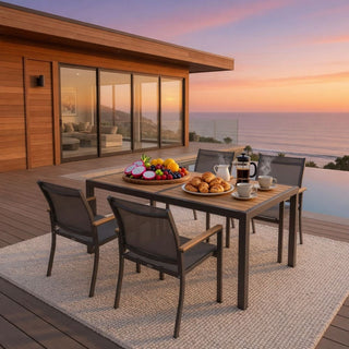 5-Piece Gray Patio Dining Set with HDPS Table, Aluminum Frame & Textilene Chairs, 4-Seat All-Weather Outdoor Furniture