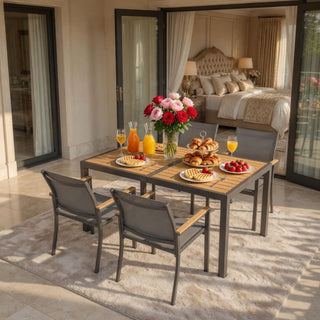 5-Piece Gray Patio Dining Set with HDPS Table, Aluminum Frame & Textilene Chairs, 4-Seat All-Weather Outdoor Furniture
