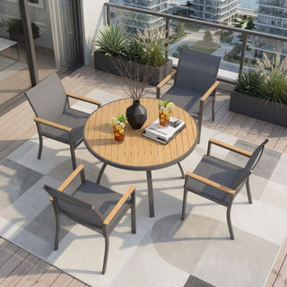 5-Piece Gray Patio Dining Set with Aluminum Table & Textilene Chairs, 4-Seat All-Weather Outdoor Furniture