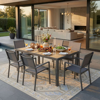 7-Piece 6-Seat Outdoor Patio Dining Set with Aluminum Table & Textilene Chairs
