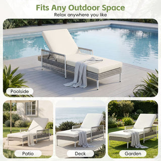 Outdoor PE Rattan Chaise Lounge, All-Weather Wicker Patio Lounge Chair with 6-Position Adjustable Backrest, Modern Sun Lounger for Poolside