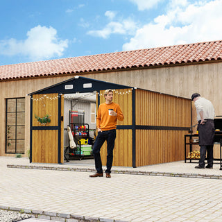 10X12 FT Outdoor Steel Storage Shed with Lockable Doors, 2 Windows, Garden Shed Ideal for Backyard, Patio Storage,Chicken Coop