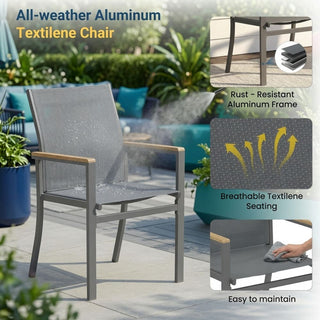 5-Piece Gray Patio Dining Set with HDPS Table, Aluminum Frame & Textilene Chairs, 4-Seat All-Weather Outdoor Furniture