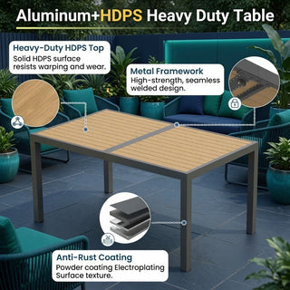 7-Piece Outdoor Patio Dining Set: Grey Aluminum Table (with HDPE Slat Tabletop) and 6 All-Weather Textilene Mesh Chairs