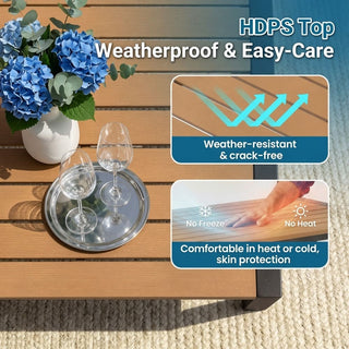 7-Piece Outdoor Patio Dining Set: Grey Aluminum Table (with HDPE Slat Tabletop) and 6 All-Weather Textilene Mesh Chairs
