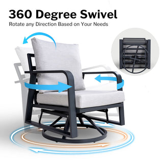 2-Piece Aluminum Swivel Rocking Patio Chairs, 360° Rotating Outdoor Lounge Chairs with Smooth Rocking Motion