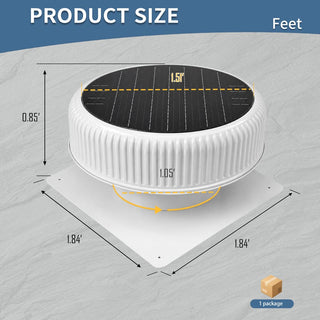 12-Inch Flush-Mount Round Solar Roof Vent Fan, 30W Dual-Power Attic Exhaust Fan with 1200 CFM, 3-Speed Remote & 25°C Auto Start