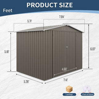 8x6 FT Outdoor Metal Storage Shed, Galvanized Steel Garden Shed with Lockable Double Doors & Vents