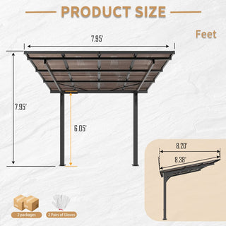 8x8 FT Galvanized Steel Outdoor Shelter with Sloped PC Roof, Multi-Use Awning for Bikes, BBQ & Patio