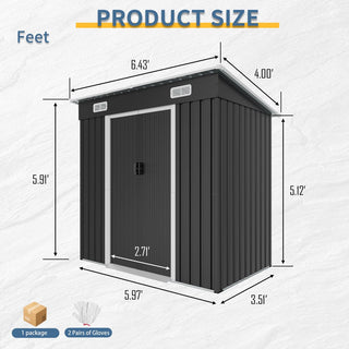 6 x 4 FT Outdoor Metal Storage Shed, Galvanized Steel Shed with Sliding Door, Ventilation Vents & Threshold, Compact Garden Tool Shed for Backyard, Patio & Lawn