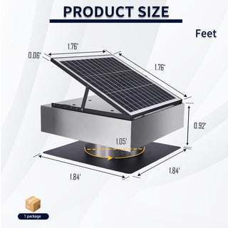 12-Inch Stainless Steel Solar Roof Vent Fan, 40W Tilt-Adjustable Panel, 1200 CFM Dual-Power Attic Ventilator with 3-Speed Remote