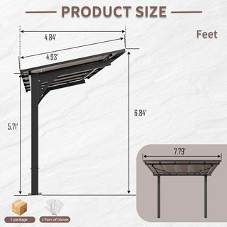 8x5 FT Galvanized Steel Carport with Sloped PC Roof, Multi-Use Outdoor Shelter for Patio, Grill & Garden