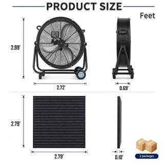 24"/30" Wheeled Solar Ventilation Fan with 140W Adjustable Monocrystalline Panel, 130W DC Brushless Motor & 3-Speed Remote for Warehouse & Workshop