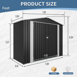 8 x 4 FT Outdoor Metal Storage Shed, Lockable Steel Garden Shed with Latch, Weather-Resistant Utility Shed for Backyard, Patio & Lawn, Black