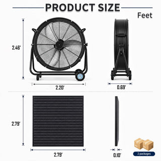 24"/30" Wheeled Solar Ventilation Fan with 140W Adjustable Monocrystalline Panel, 130W DC Brushless Motor & 3-Speed Remote for Warehouse & Workshop