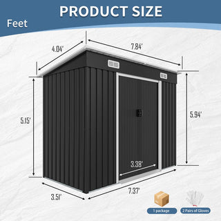 8 x 4 FT Outdoor Metal Storage Shed, Galvanized Steel Shed with Sliding Door, Lockable Design, Air Vents & Threshold for Garden Tools