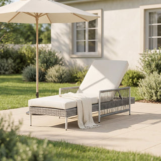 Outdoor PE Rattan Chaise Lounge, All-Weather Wicker Patio Lounge Chair with 6-Position Adjustable Backrest, Modern Sun Lounger for Poolside