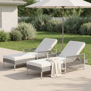 Outdoor PE Rattan Chaise Lounge, All-Weather Wicker Patio Lounge Chair with 6-Position Adjustable Backrest, Modern Sun Lounger for Poolside