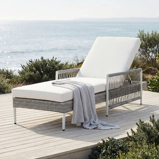 Outdoor PE Rattan Chaise Lounge, All-Weather Wicker Patio Lounge Chair with 6-Position Adjustable Backrest, Modern Sun Lounger for Poolside