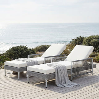 Outdoor PE Rattan Chaise Lounge, All-Weather Wicker Patio Lounge Chair with 6-Position Adjustable Backrest, Modern Sun Lounger for Poolside