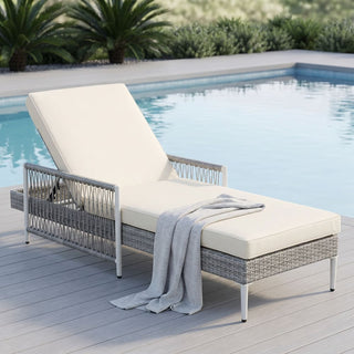 Outdoor PE Rattan Chaise Lounge, All-Weather Wicker Patio Lounge Chair with 6-Position Adjustable Backrest, Modern Sun Lounger for Poolside