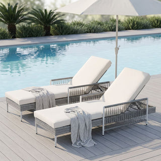 Outdoor PE Rattan Chaise Lounge, All-Weather Wicker Patio Lounge Chair with 6-Position Adjustable Backrest, Modern Sun Lounger for Poolside