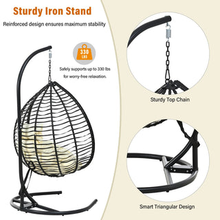 Foldable Rattan Hanging Egg Chair with Stand – Indoor & Outdoor Swing Chair for Porch, Garden & Balcony