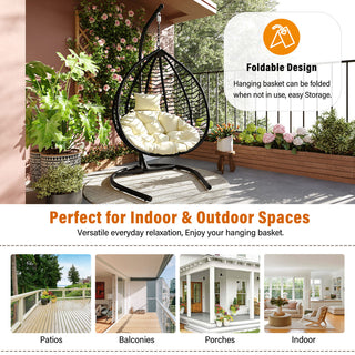 Foldable Rattan Hanging Egg Chair with Stand – Indoor & Outdoor Swing Chair for Porch, Garden & Balcony