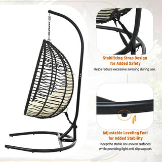 Foldable Rattan Hanging Egg Chair with Stand – Indoor & Outdoor Swing Chair for Porch, Garden & Balcony