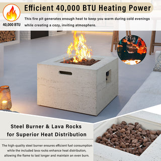 41.9" Outdoor Rectangular Propane Fire Pit – 40,000 BTU MGO Patio Heater with Stainless Burner, Lava Rocks & Waterproof Cover