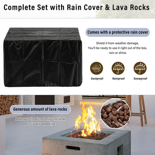 41.9" Outdoor Rectangular Propane Fire Pit – 40,000 BTU MGO Patio Heater with Stainless Burner, Lava Rocks & Waterproof Cover