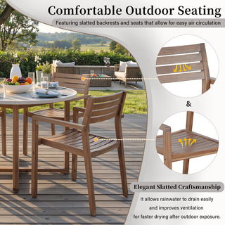 5-Piece Acacia Wood Outdoor Dining Set, Round Slatted Table & 4 Patio Chairs for Garden Pool Lawn Indoor