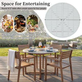 5-Piece Acacia Wood Outdoor Dining Set, Round Slatted Table & 4 Patio Chairs for Garden Pool Lawn Indoor