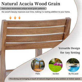 5-Piece Acacia Wood Outdoor Dining Set, Round Slatted Table & 4 Patio Chairs for Garden Pool Lawn Indoor
