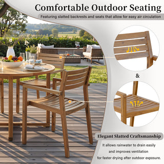 5-Piece Acacia Wood Outdoor Dining Set, Round Slatted Table & 4 Patio Chairs for Garden Pool Lawn Indoor