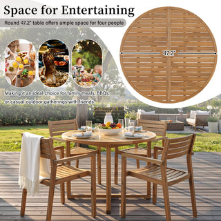 5-Piece Acacia Wood Outdoor Dining Set, Round Slatted Table & 4 Patio Chairs for Garden Pool Lawn Indoor