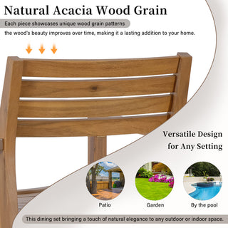 5-Piece Acacia Wood Outdoor Dining Set, Round Slatted Table & 4 Patio Chairs for Garden Pool Lawn Indoor
