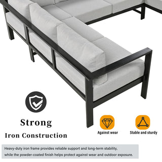 U-Shaped All Weather Patio Sectional Sofa Set, 5-6 Seater Outdoor Conversation Couch with 5.9" Thick Cushions & Heavy Duty Iron Frame for Garden Backyard Poolside