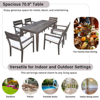 7-Piece Acacia Wood Patio Dining Set with Cushions – Large Table & 6 Chairs for Outdoor Living